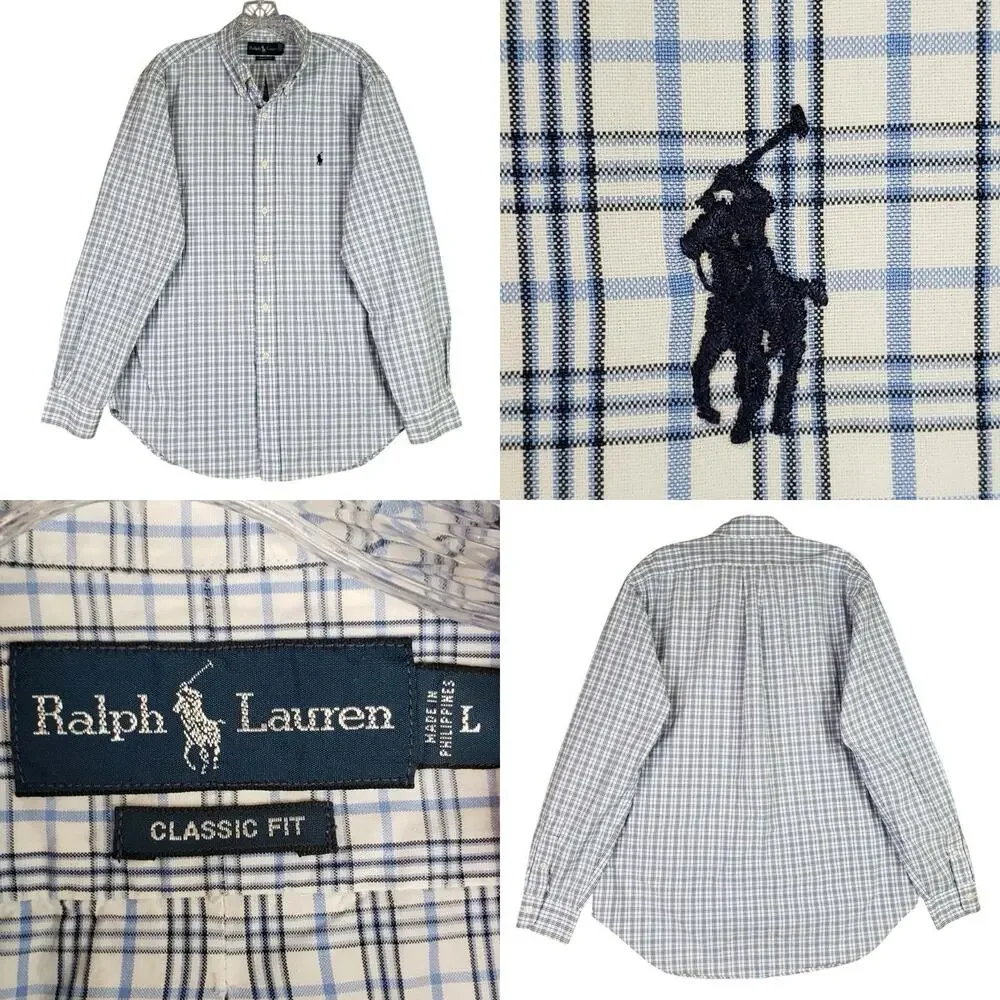 Polo Ralph Lauren Oxford Shirt Mens Size Large L Blue Plaid Button Down